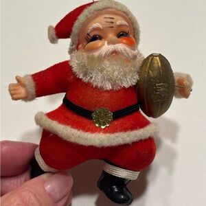 VTG flocked Santa plays football. Game Day Touchdown Gift son g-son 1940s- 1960s